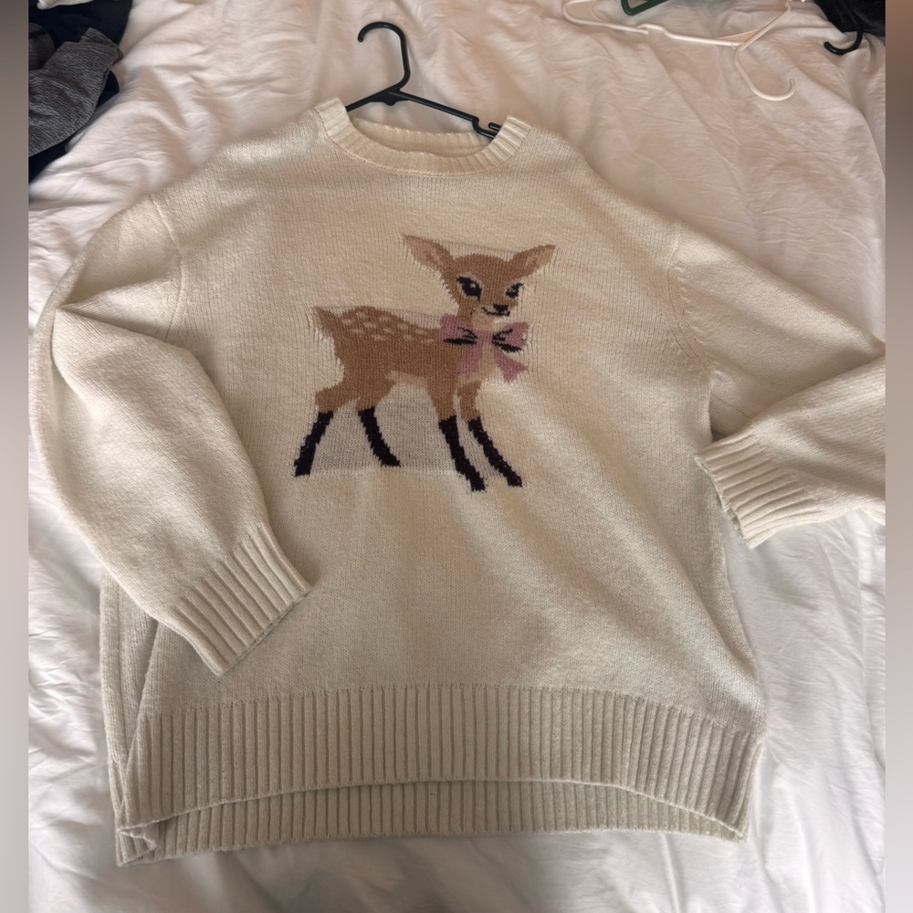 Cream Sweater with Deer Design